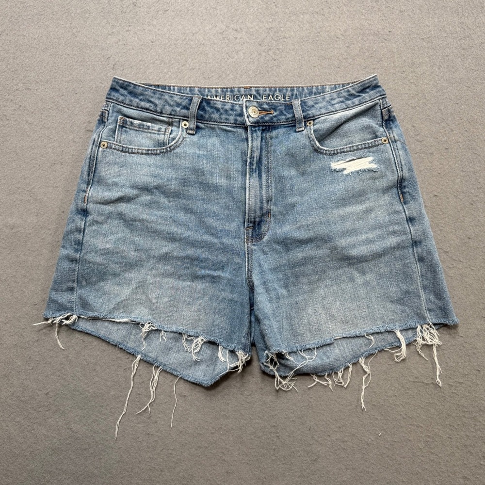 American Eagle Shorts Women's 8 Blue Denim High‎ Rise Cut Off Distressed Summer